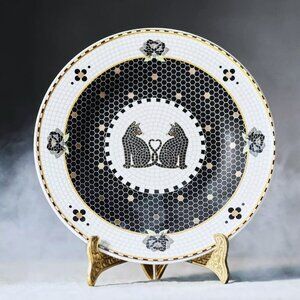 Anthropologie Halloween Cats Dessert Plate 24k gold-decaled glazed stoneware NEW